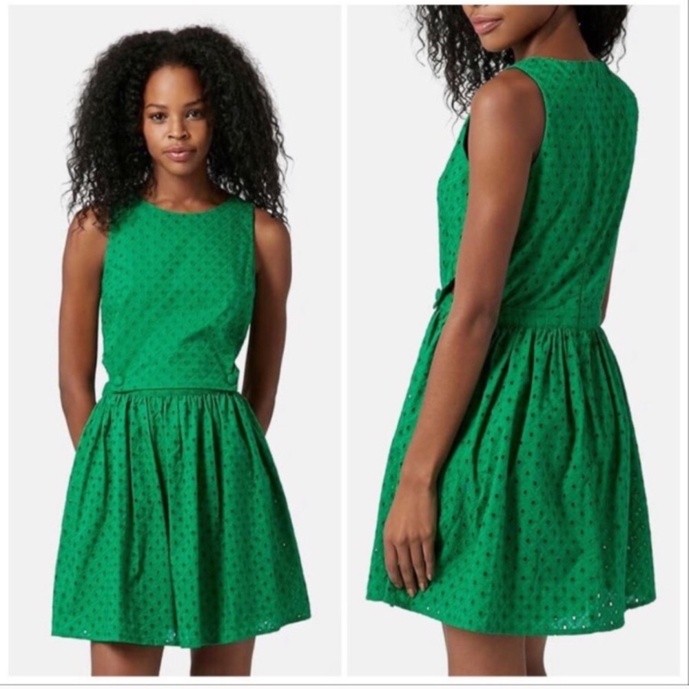Topshop eyelet side cutout mini dress green size 2
